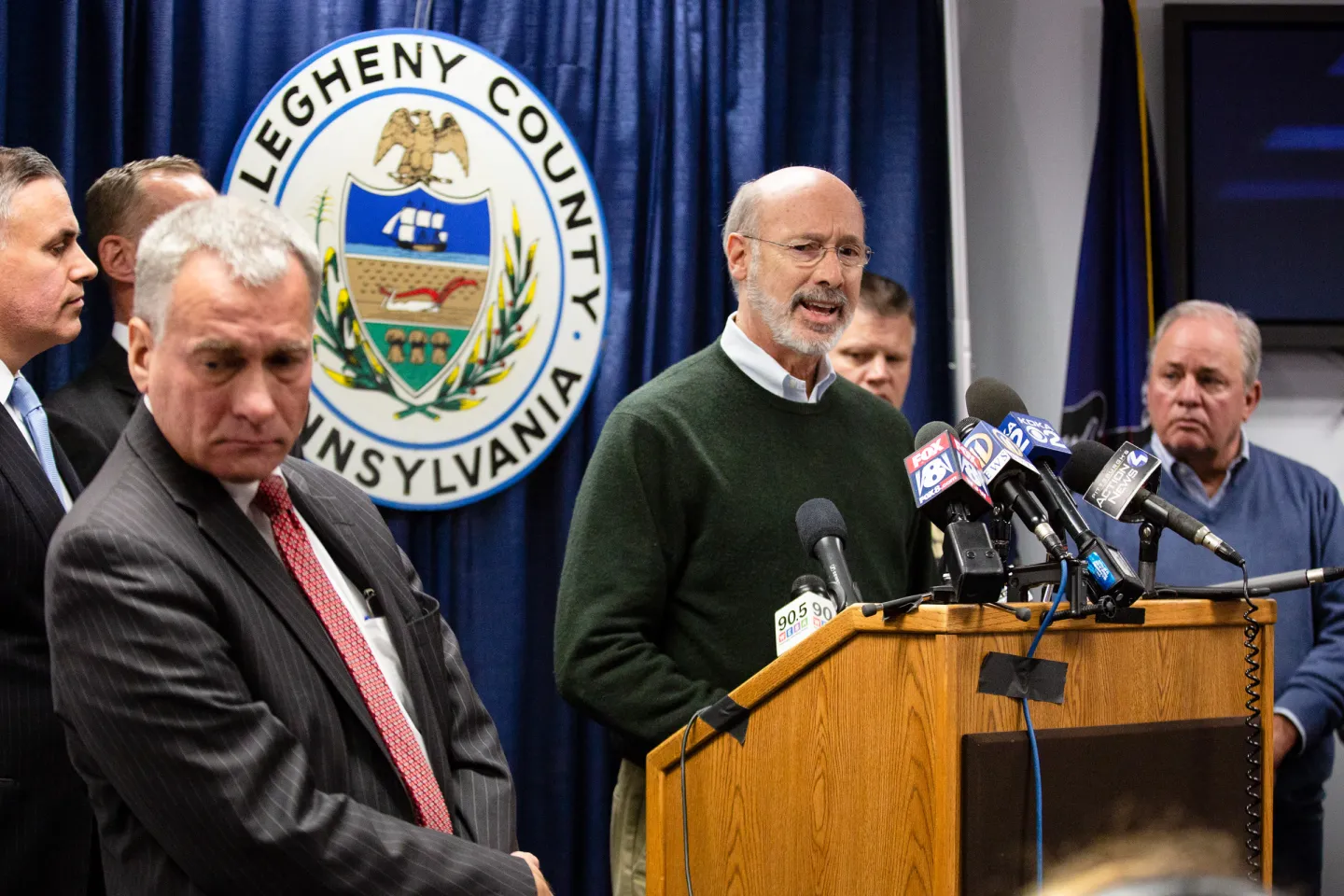 People at a Pittsburgh vigil with Governor Tom Wolf on October 27, 2018, following the Tree of Life synagogue shooting.