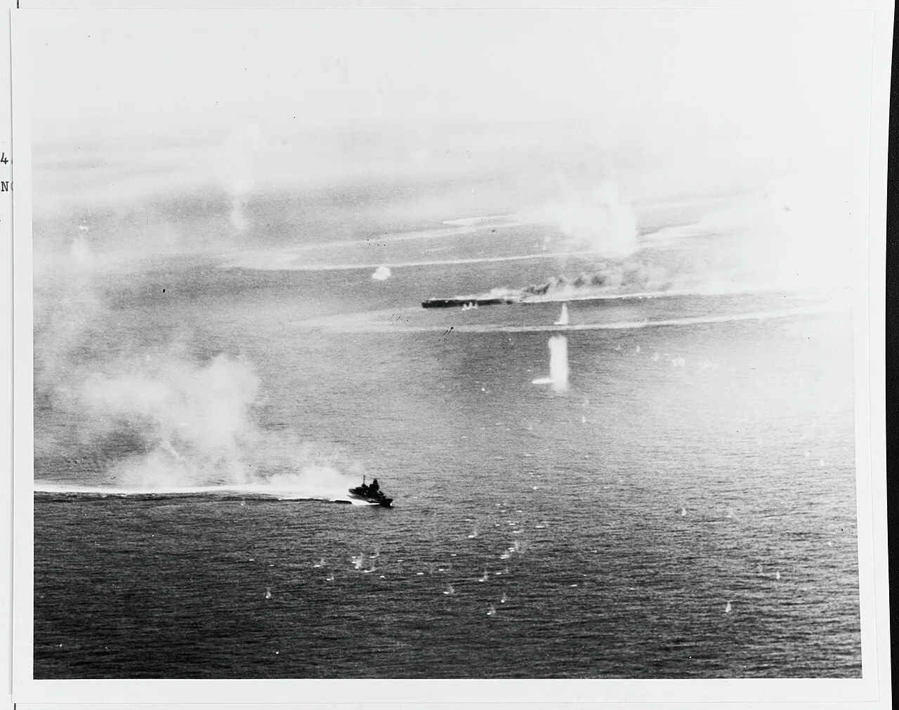 Japanese light aircraft carrier Zuiho sinking during the Battle of Leyte Gulf on October 25, 1944