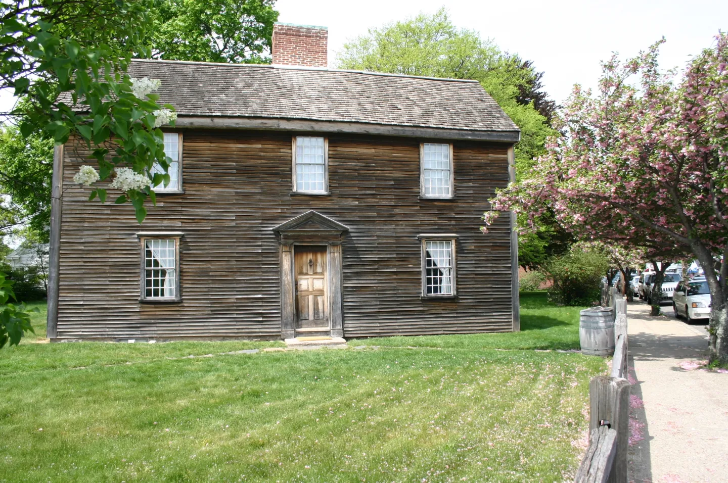 Preserved wooden John Adams Birthplace seen from outside