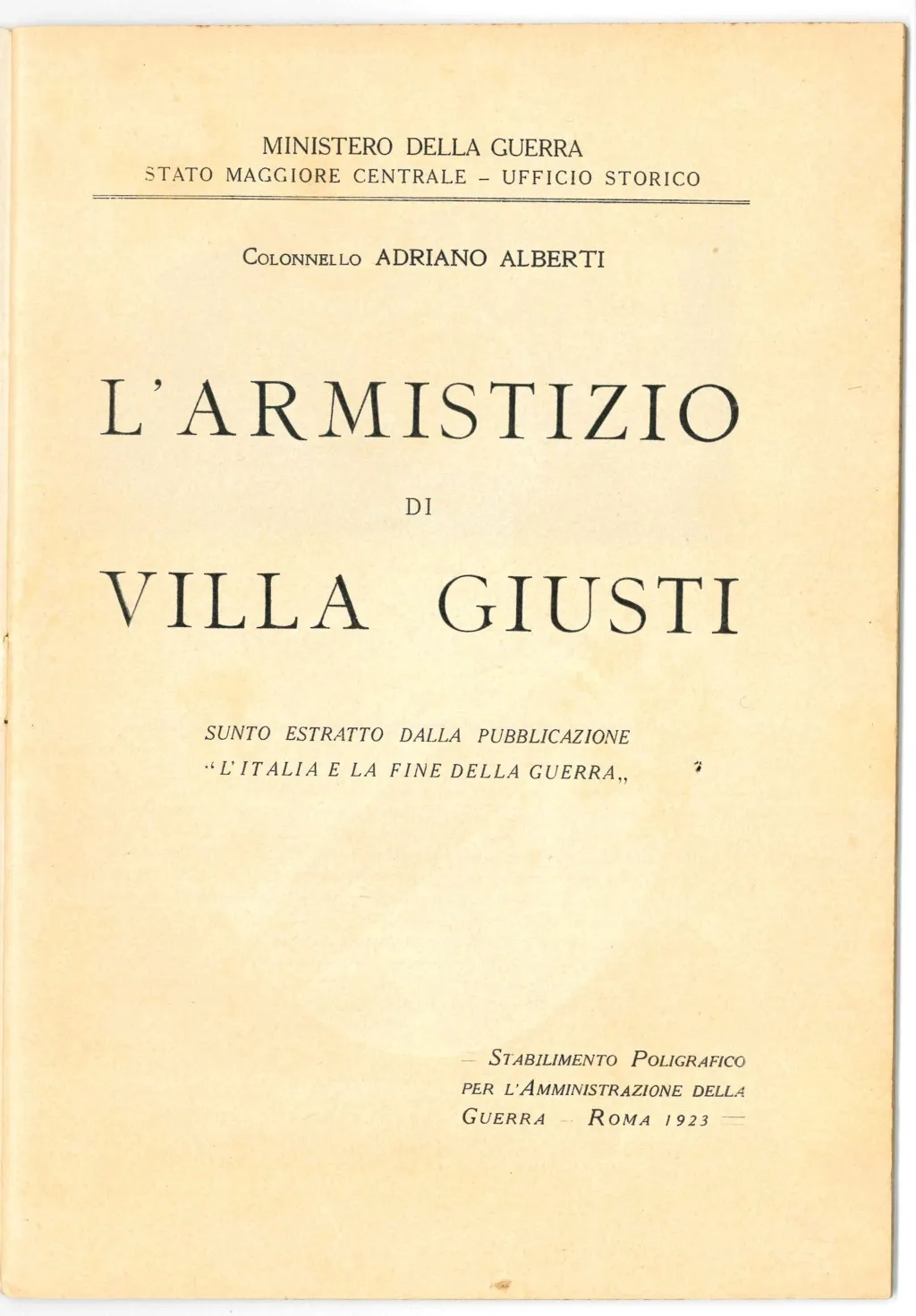 Cover of the 1923 Italian official history L’Armistizio di Villa Giusti.