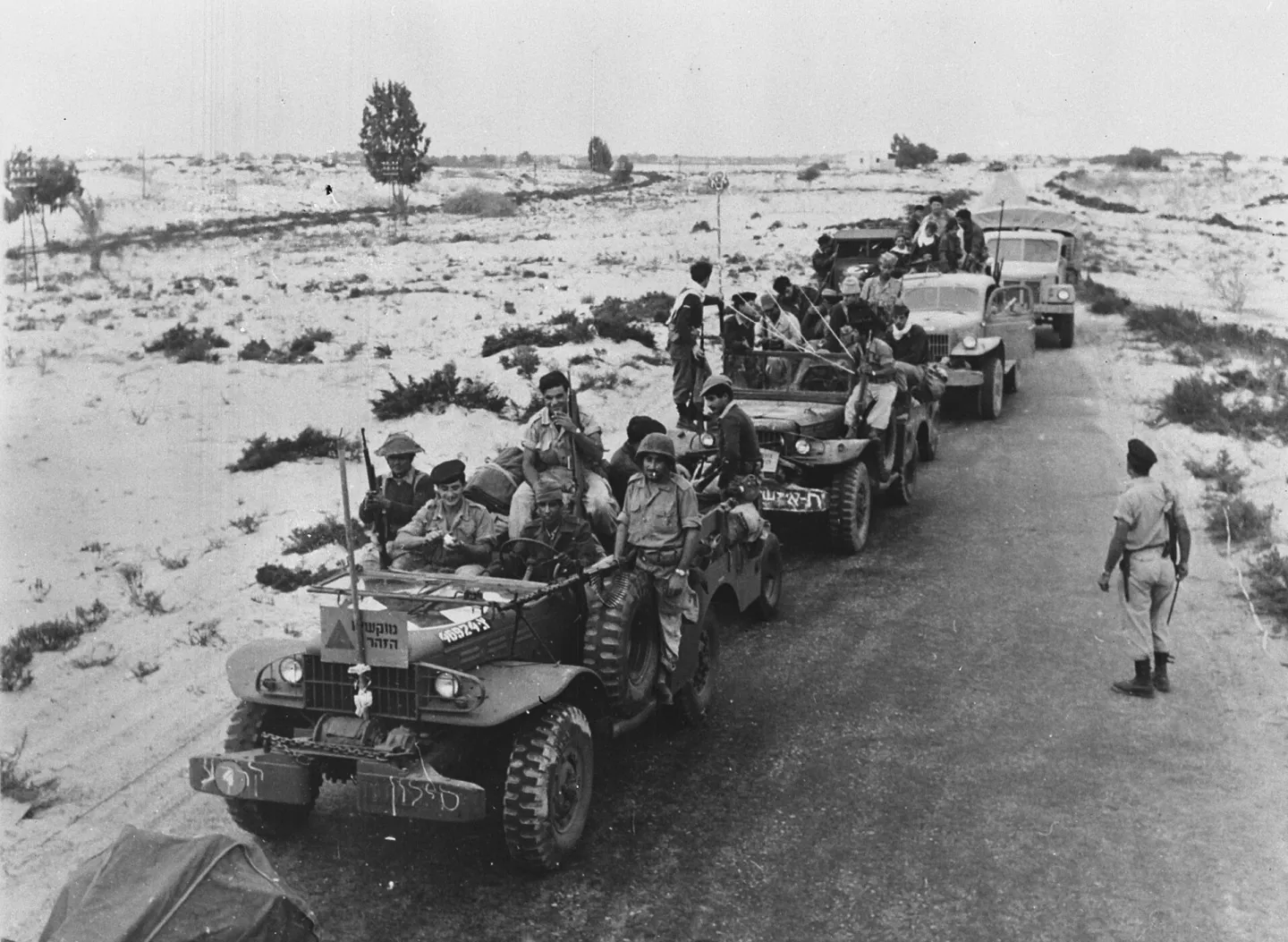 Israeli military vehicles withdrawing from Sinai in December 1956.