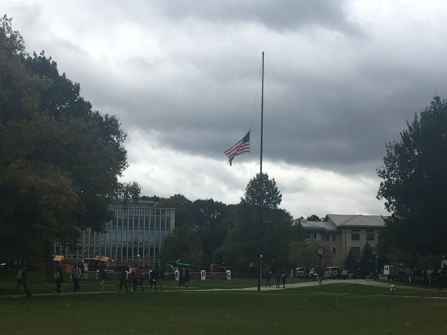 Flag lowered at Carnegie Mellon University in Pittsburgh following the October 27, 2018 synagogue shooting.