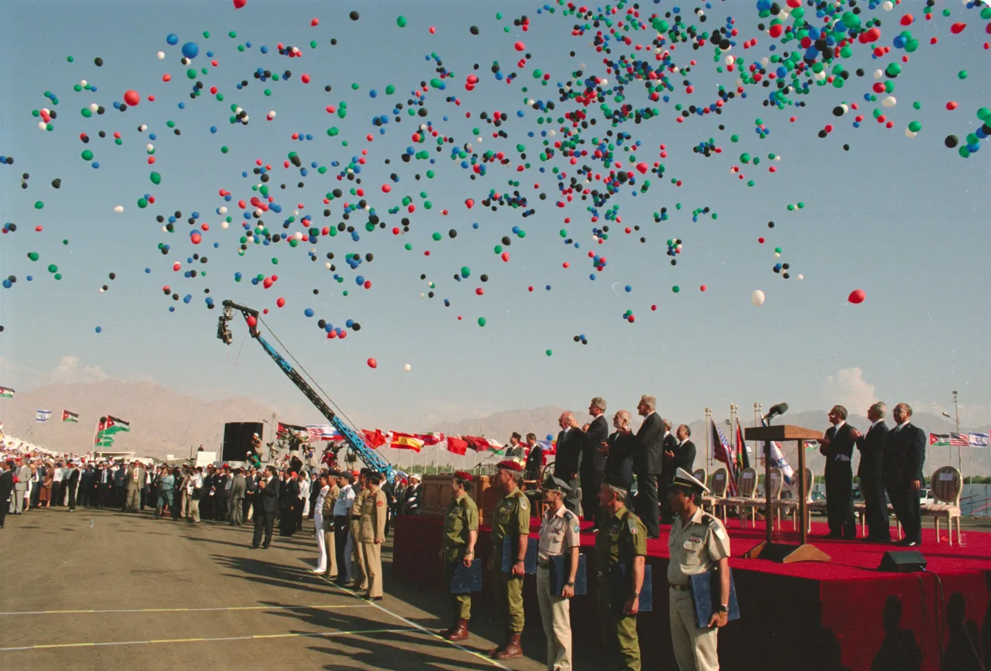 Balloons released into the sky during the 1994 Israel–Jordan peace treaty ceremony.