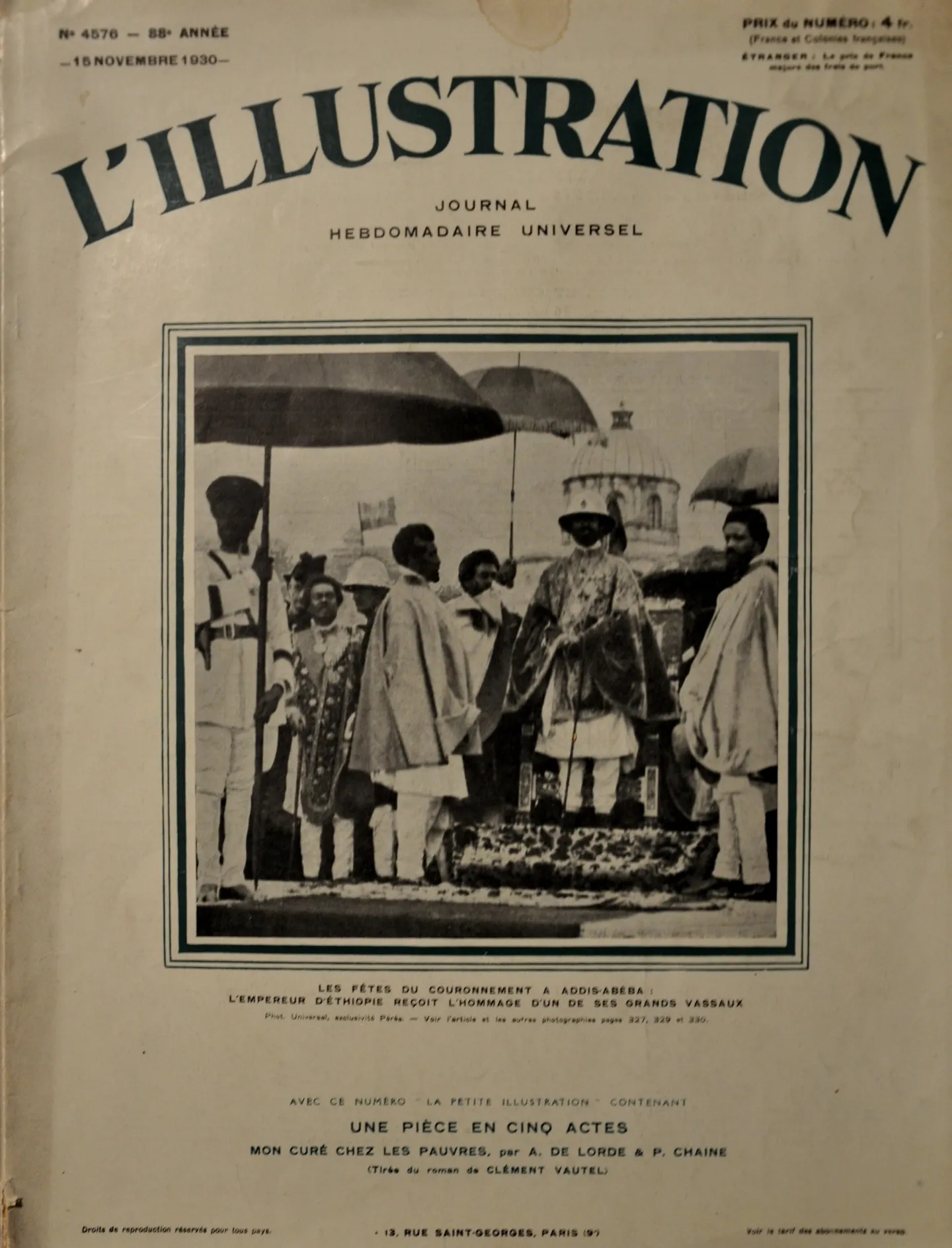 L’Illustration cover dated November 15, 1930, featuring Haile Selassie’s coronation.