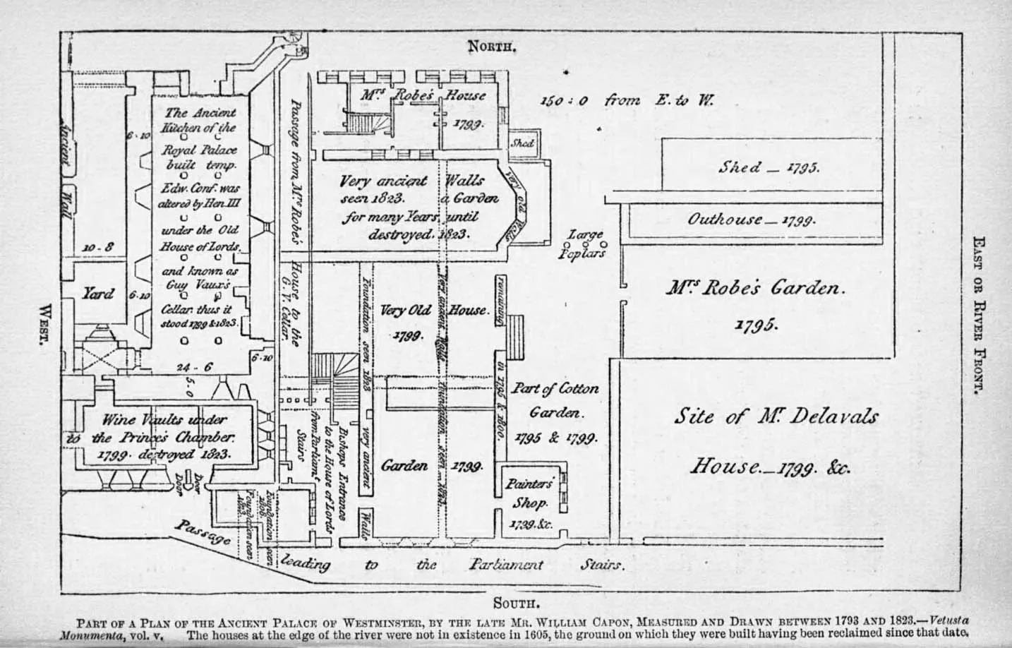A labeled plan of the old Parliament buildings and surrounding properties.