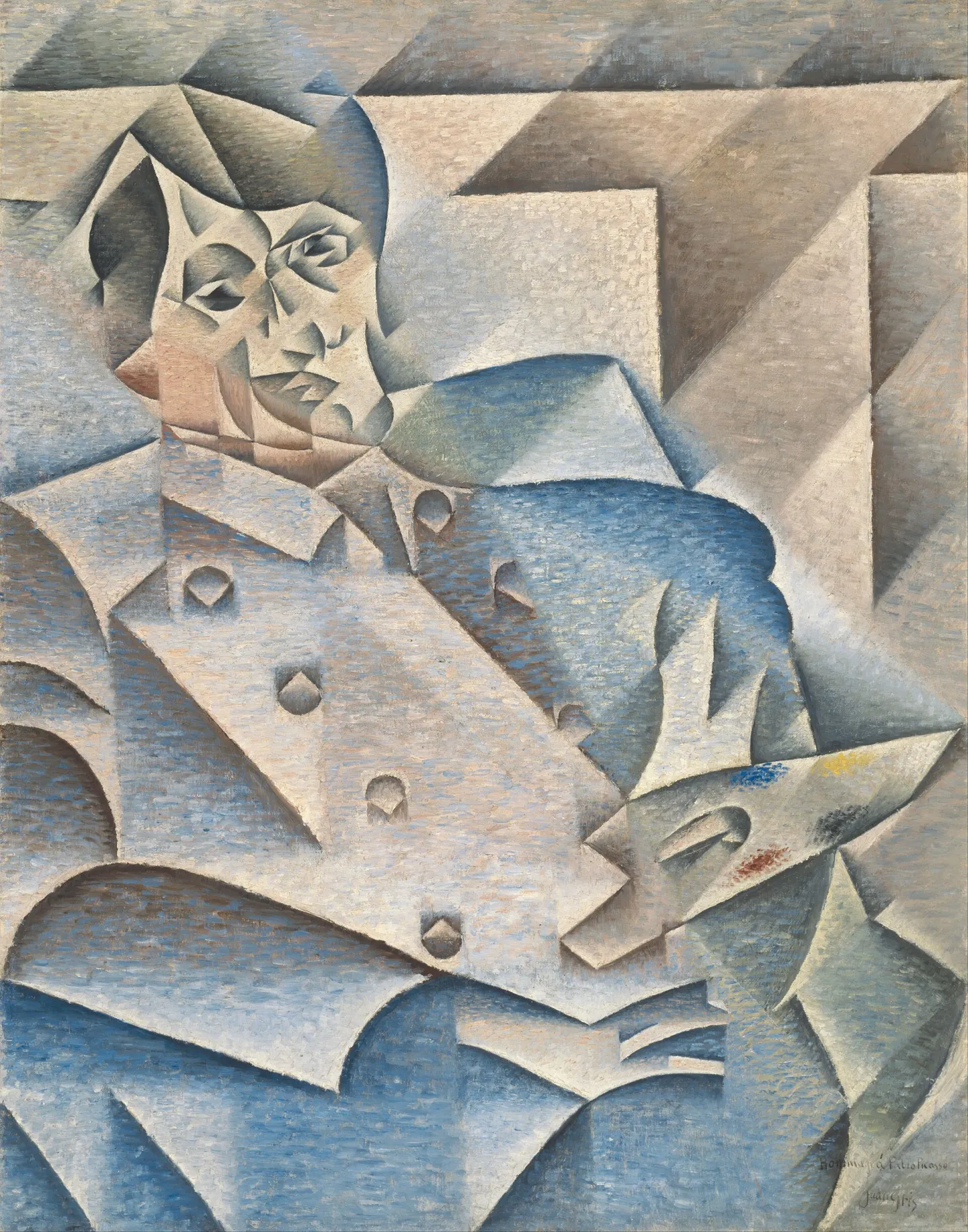Juan Gris’s 1912 Cubist painted Portrait of Pablo Picasso, showing fractured geometric planes.