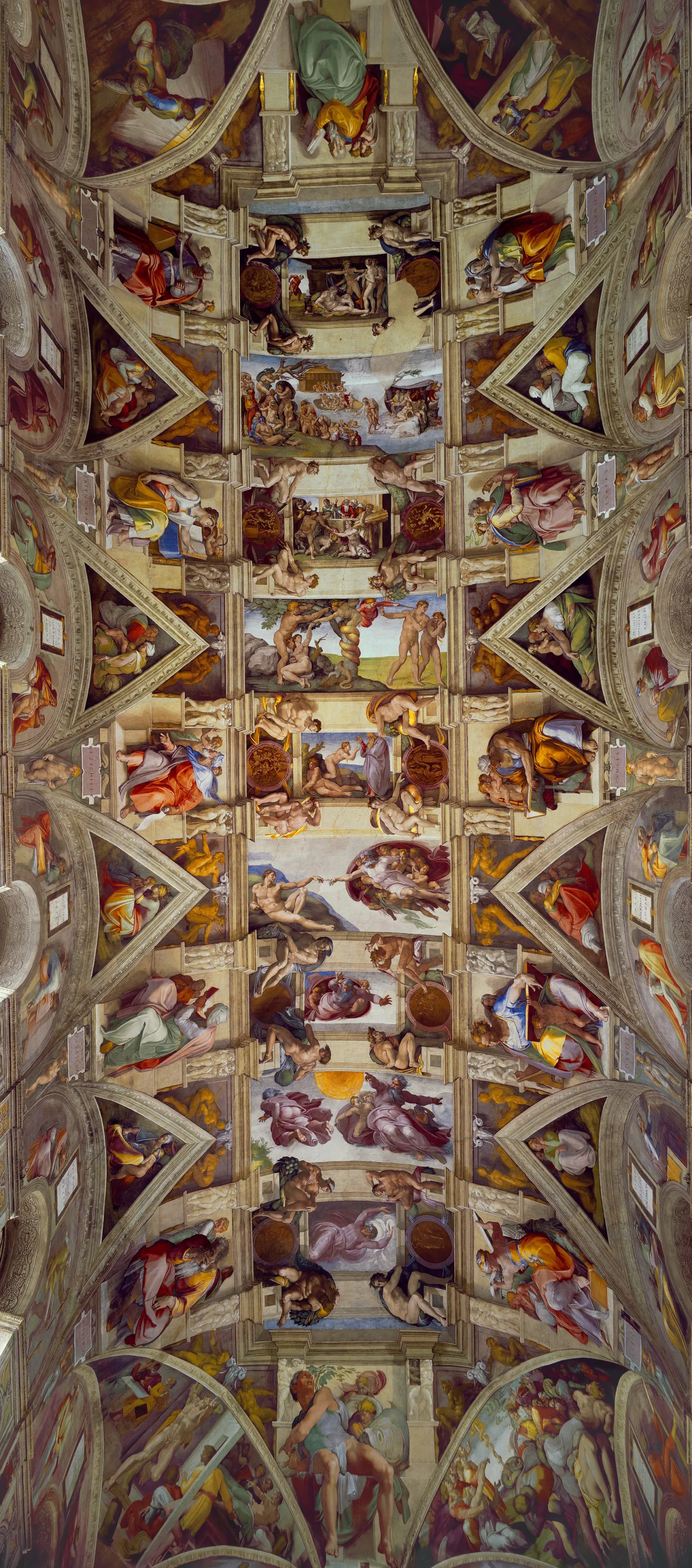 The complete painted vault on Michelangelo’s Sistine Chapel ceiling.