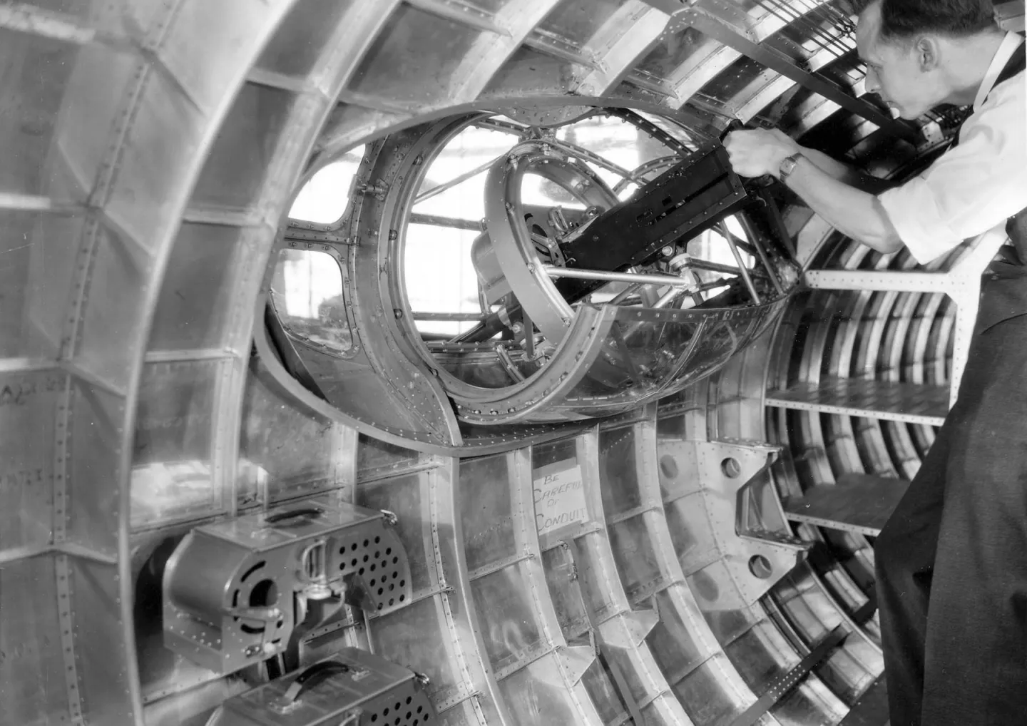 Interior view of the Model 299’s waist blister gun position.