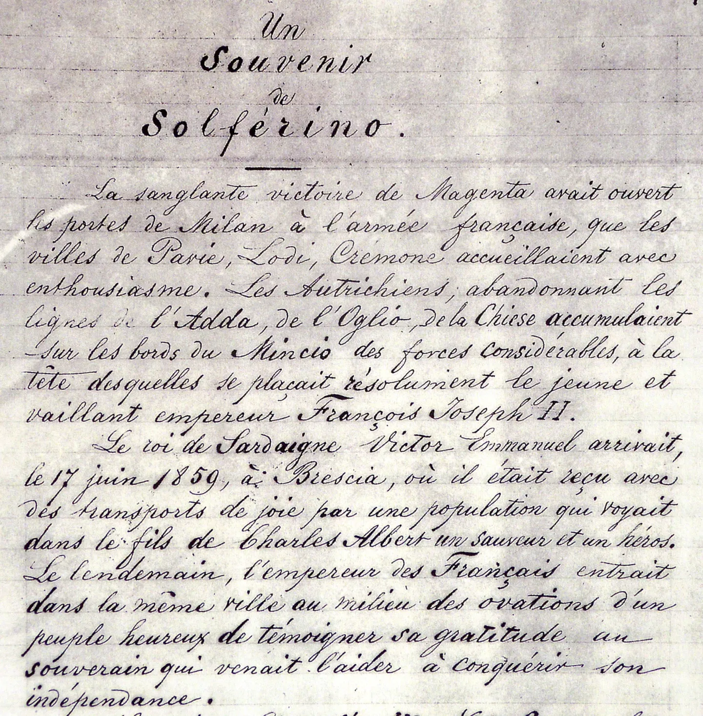 Handwritten opening page headed Un Souvenir de Solférino.