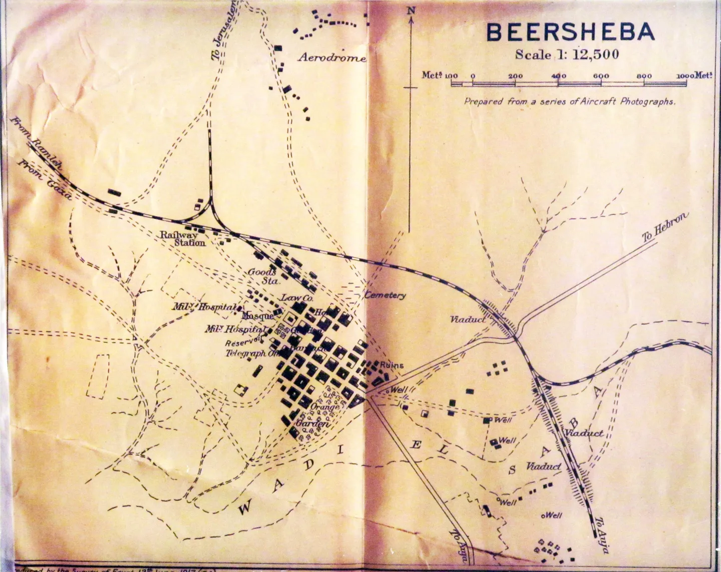 Survey of Egypt map of Beersheba dated June 13, 1917.