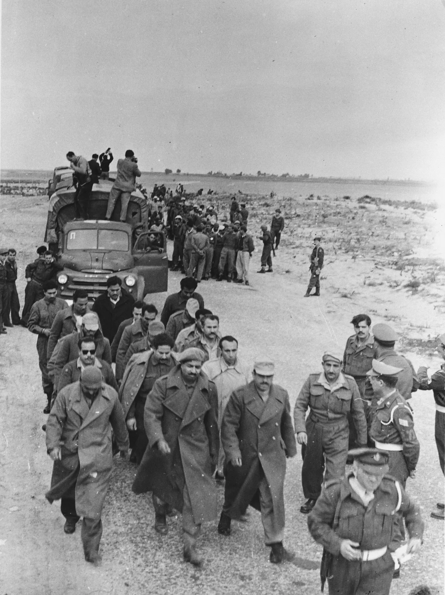 Soldiers during a prisoner exchange near Rafah in January 1957.