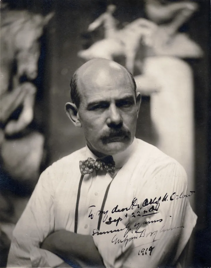 Gutzon Borglum in a signed black-and-white portrait.