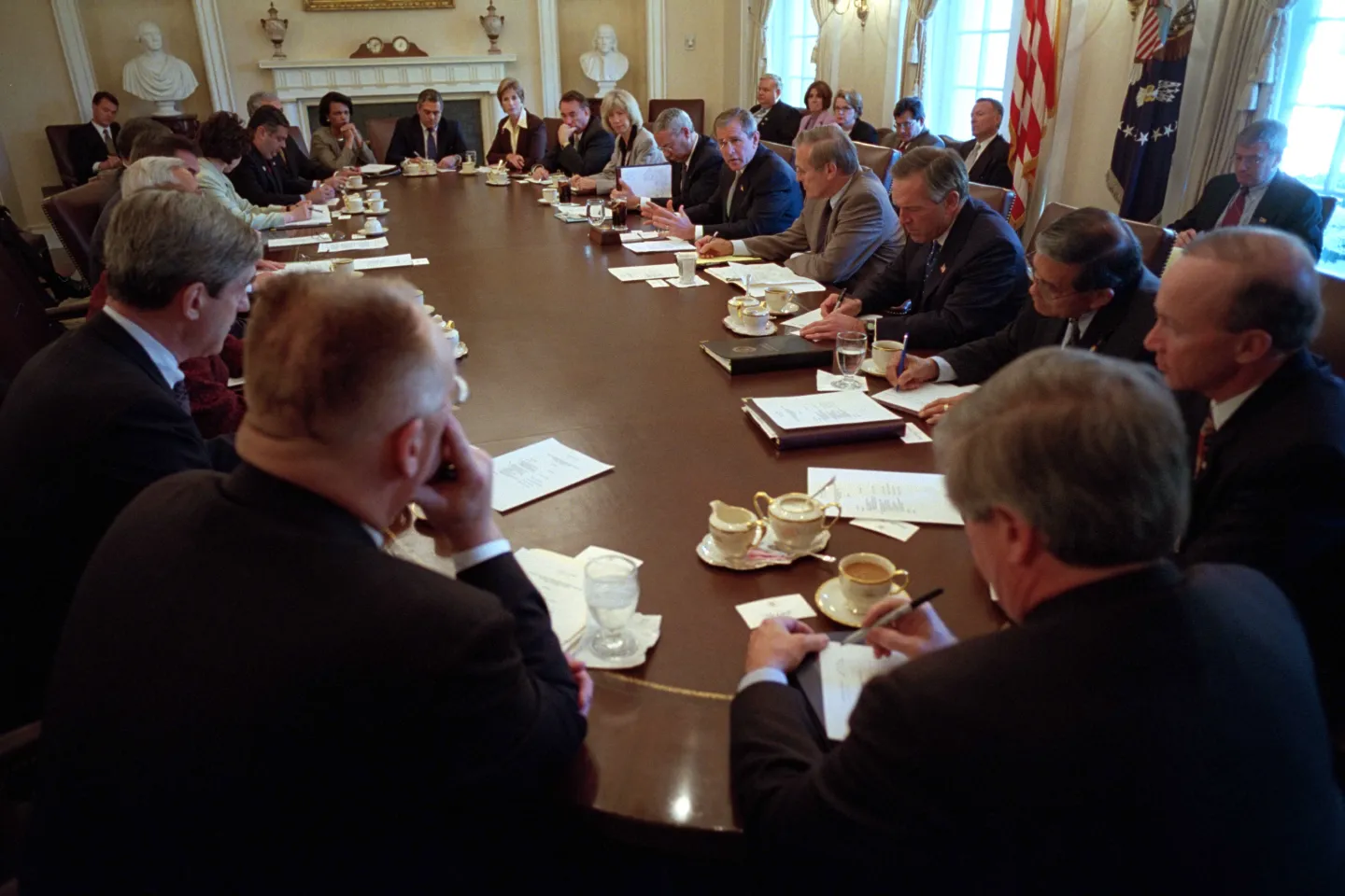 President George W. Bush meets the Homeland Security Council at the White House on October 29, 2001.